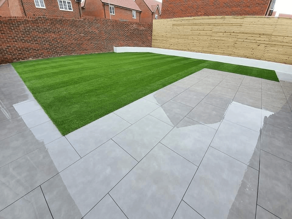 Porcelain Patio with Artificial Grass